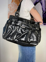 oversized shiny shoulder bag faux leather