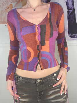 funky multicoloured & printed long sleeve cardigan