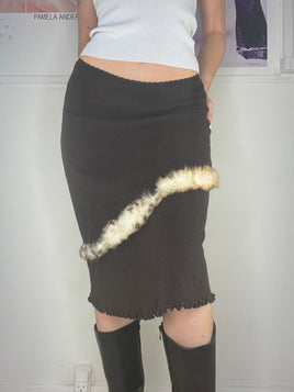thin knitwear medi dress with rabbit fur detail