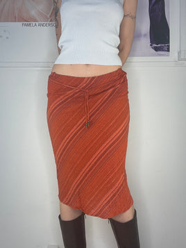 girl next door super cute striped medi skirt with tie waist