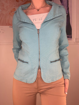 spring bright blue zipper blazer