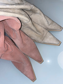 suede pointed knee high boots
