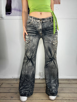 techno flare mid-waisted washed jeans