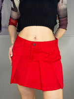 high school bright red mini skirt