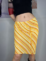 girl next door super cute sunny striped medi skirt with tie waist