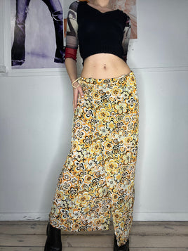 flower printed wrap maxi tie skirt