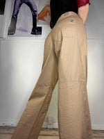 mid-waisted light sand wide leg cargo pants with tiw waist