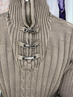 turtleneck thick rib jumper with buckle details