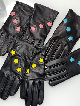 vintage genuine leather flower gloves
