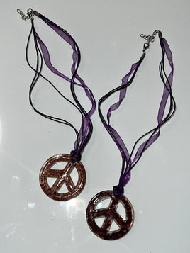 purple glass peace pendent necklace