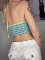 striped cut-out cropped swimwear halterneck top