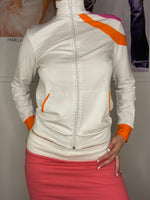 sporty high neck zipper with striped details