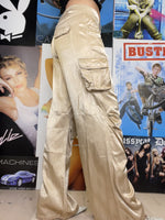 coolest gold satin loose fit cargo hip hop pants